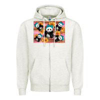 Oatmeal Heather Baby panda flowers Zipper Hoodie - Artiststas