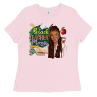 Bubblegum Pink black teacher magic with afro Ladies Tee - NancyCooperArtShop