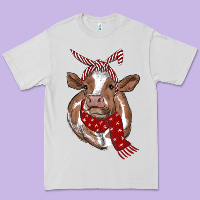 Christmas Scarf Heifer Premium Tee Designed By Ranaportraitstore