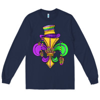 Navy fleur de lis Long Sleeve Tee - OliviaCreatesArt