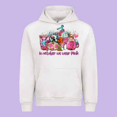 Western Cancer  In October We Wear Pink Coffee Cups With Ribbons Urban Hoodie Designed By Adodesignshop