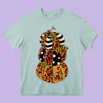 Leopard Pumpkin Polka Dot Sunflower Heavy Core Tee Designed By Jahusdesignshop