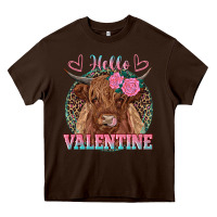Chocolate Brown hello valentine highland cow Heavy Core Tee - RanaPortraitStore
