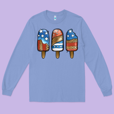 Patriotic Leopard Popsicles Long Sleeve Tee Designed By Jasminsmagicworld