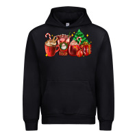 Black Christmas coffee cups with gift and Christmas tree Urban Hoodie - AdoDesignShop