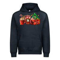 Navy Christmas coffee cups with gift and Christmas tree Urban Hoodie - AdoDesignShop