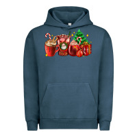 Pigment Midnight Navy Christmas coffee cups with gift and Christmas tree Urban Hoodie - AdoDesignShop