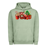 Pigment Oil Green Christmas coffee cups with gift and Christmas tree Urban Hoodie - AdoDesignShop