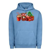 Pigment Pebble Blue Christmas coffee cups with gift and Christmas tree Urban Hoodie - AdoDesignShop