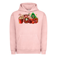 Pigment Salmon Christmas coffee cups with gift and Christmas tree Urban Hoodie - AdoDesignShop