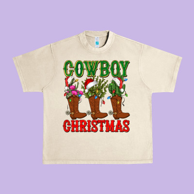 Cowboy Christmas Boots Cactus Urban Heavy Tee Designed By Cowgirlartshop