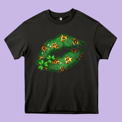 Green And Leopard Patterned Irish Day Lips Heavy Core Tee Designed By Bettercallsaul