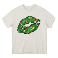 Cream Green and Leopard Patterned Irish Day Lips Heavy Core Tee - Bettercallsaul