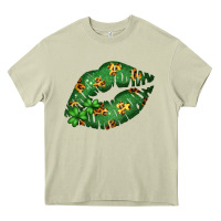 Mossy Green and Leopard Patterned Irish Day Lips Heavy Core Tee - Bettercallsaul