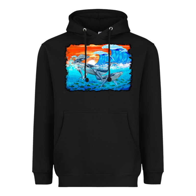 Humpback Whale And Wave Background Heavyweight Hoodie by BarkalooDesign | Teevron