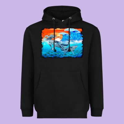 Humpback Whale And Wave Background Heavyweight Hoodie Designed By Barkaloodesign