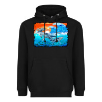Black humpback whale and wave background Heavyweight Hoodie - BarkalooDesign