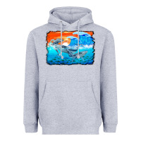 Heather Grey humpback whale and wave background Heavyweight Hoodie - BarkalooDesign