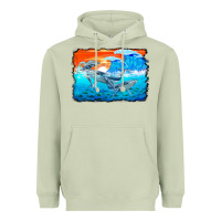 Matcha humpback whale and wave background Heavyweight Hoodie - BarkalooDesign