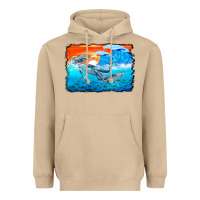 Mushroom humpback whale and wave background Heavyweight Hoodie - BarkalooDesign