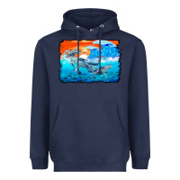 Navy humpback whale and wave background Heavyweight Hoodie - BarkalooDesign