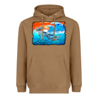 Toasted Coconut humpback whale and wave background Heavyweight Hoodie - BarkalooDesign