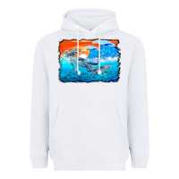 White humpback whale and wave background Heavyweight Hoodie - BarkalooDesign