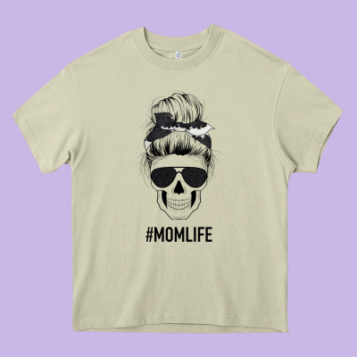 Black Glitter Cowhide Patterned Mom Skull Heavy Core Tee Designed By Bettercallsaul