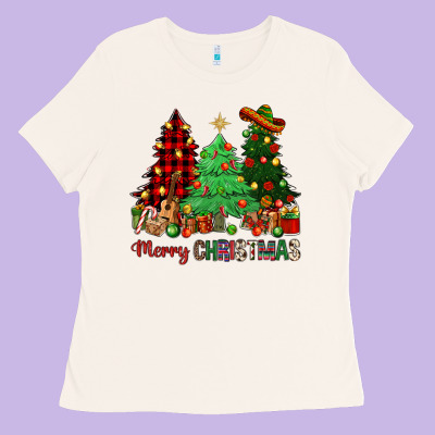 Merry Christmas Trees Ladies Tee Designed By Nancycooperartshop