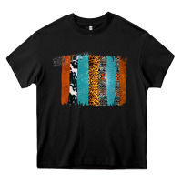 Black Western Leopard Glitter Aztec Cowhide Pattern Brushstroke Heavy Core Tee - Bettercallsaul