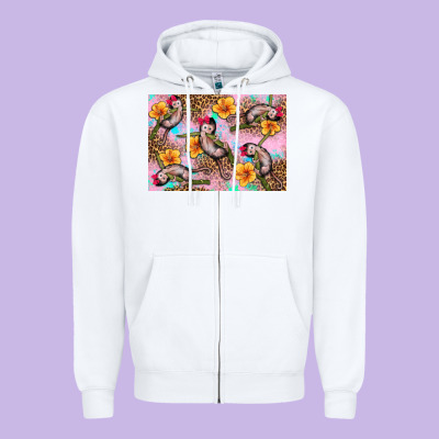 Baby Monkey Flowers Zipper Hoodie Designed By Artiststas