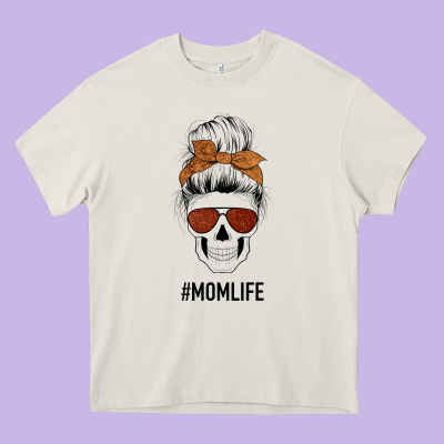 Glitter Western Patterned Mom Skull Heavy Core Tee Designed By Bettercallsaul