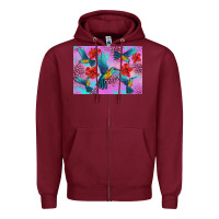 Burgundy Flower Hummingbird Zipper Hoodie - Artiststas
