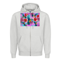 Dove Grey Flower Hummingbird Zipper Hoodie - Artiststas