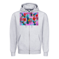 Heather Grey Flower Hummingbird Zipper Hoodie - Artiststas
