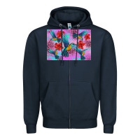 Navy Flower Hummingbird Zipper Hoodie - Artiststas