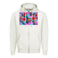 Oatmeal Heather Flower Hummingbird Zipper Hoodie - Artiststas