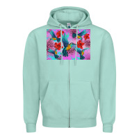 Seafoam Flower Hummingbird Zipper Hoodie - Artiststas