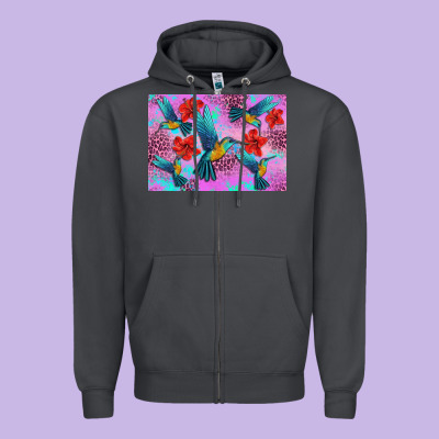 Flower Hummingbird Zipper Hoodie Designed By Artiststas