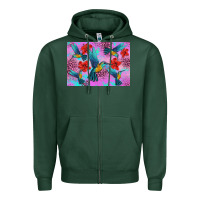 Sports Green Flower Hummingbird Zipper Hoodie - Artiststas