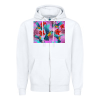 White Flower Hummingbird Zipper Hoodie - Artiststas