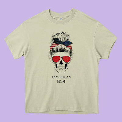 Glitter American Flag Patterned American Mom Skull Heavy Core Tee Designed By Bettercallsaul