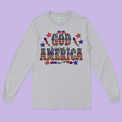 4 July God Bless America Western Long Sleeve Tee Designed By Cowcowdesign