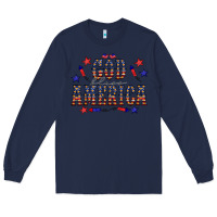 Navy 4 july god bless america western Long Sleeve Tee - CowCowDesign