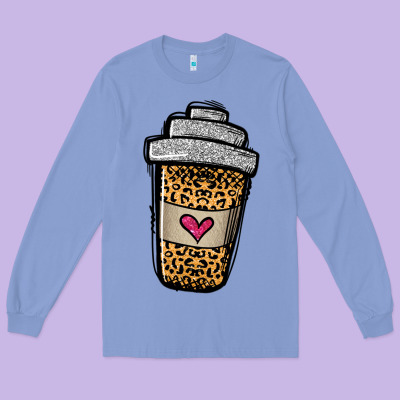 Leopard Glitter Coffee Cup Long Sleeve Tee Designed By Jasminsmagicworld