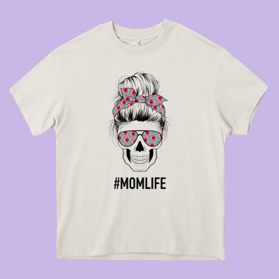 Pink Flower On Cyan Background Mom Skull Heavy Core Tee Designed By Bettercallsaul