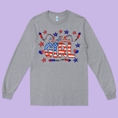 All American Girl Doodle Letters Long Sleeve Tee Designed By Cowcowdesign