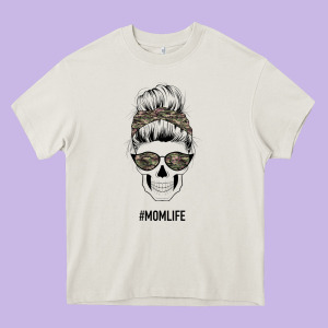 Feminine Camouflage Patterned Mom Skull Heavy Core Tee Designed By Bettercallsaul