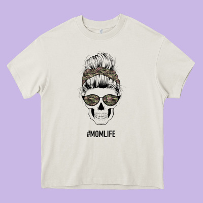 Feminine Camouflage Patterned Mom Skull Heavy Core Tee Designed By Bettercallsaul