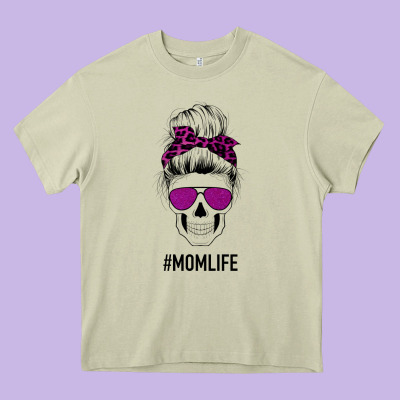 Purple Glitter, Leopard Patterned Mom Skull Heavy Core Tee Designed By Bettercallsaul